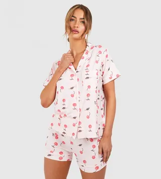 Cherry Print Shirt and Short Pyjama Set