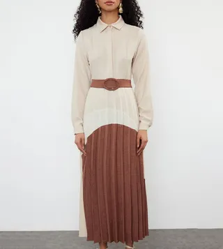 Color Block Long Sleeves Shirt Dress