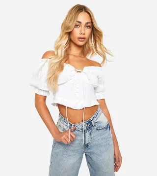 Broderie Bardot Corset Crop Top