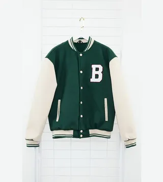 Color Block Stand Collar Varsity Jacket
