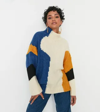 Color Block High Neck Sweater