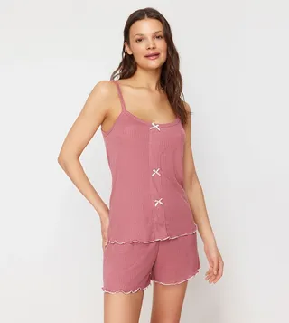 Bow Detail Strappy Shorty Pyjama Set