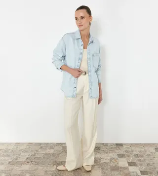 Pocket Detail Oversized Denim Shirt