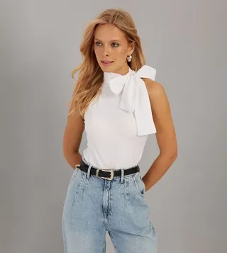 Solid Bow Detail Sleeveless Top