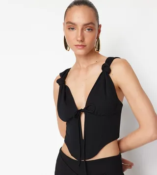 Solid Tie Detail Corset Top