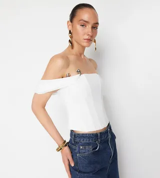 Accessory Detail Drop Shoulder Bustier Top