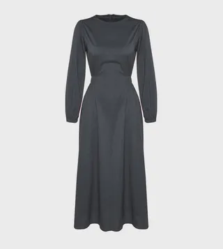 Solid Long Sleeves Midi Dress