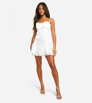 Satin Cupped Godet Hem Mini Dress