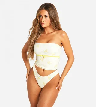Ditsy Floral Longline Bandeau Bikini Set