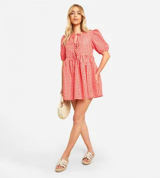 Gingham Tie Front Mini Dress