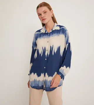 Patterned Long Sleeves Oversized Shirt
