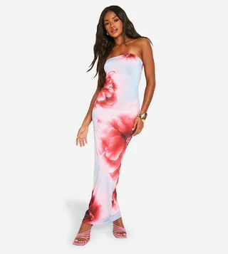 Bandeau Floral Slinky Maxi Dress