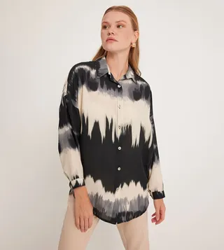 Patterned Long Sleeves Oversized Shirt