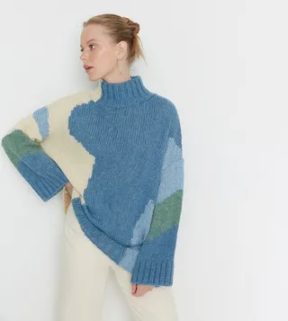 Color Block High Neck Sweater