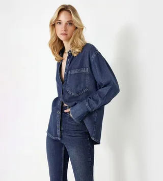 Pocket Detail Oversized Denim Shirt