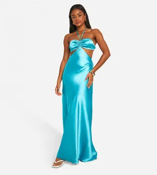 Bandeau Satin Cut Out Maxi Dress