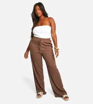 Plus Textured Wide Leg Trousers