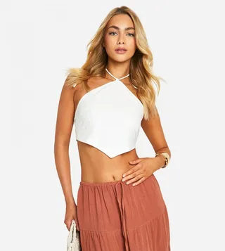 Crochet Trim Halterneck Top