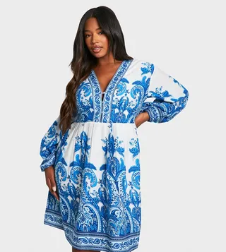 Plus Paisley Print Smock Dress