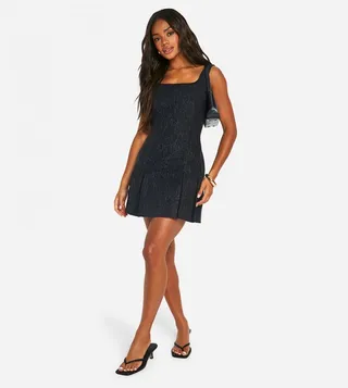 Boucle Mini Pleated Hem Shift Dress