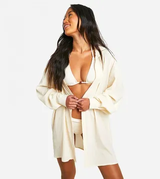 Textured Crinkle Oversized Beach Shirt