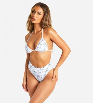 Porcelain High Waist Triangle Bikini Set