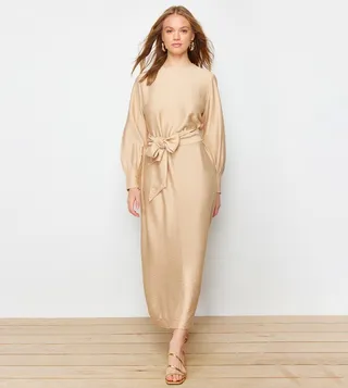Bow Detail Long Sleeves Midaxi Dress