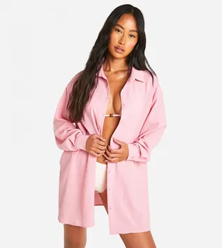 Textured Crinkle Oversized Beach Shirt