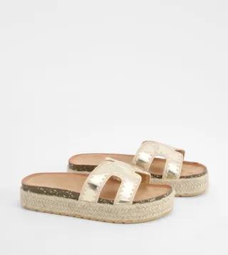 Cut Out Detail Contrast Stitch Espadrille Sandals