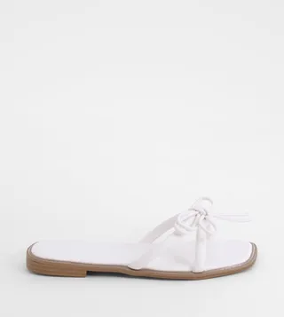 Bow Detail Open Toe Flat Sandals