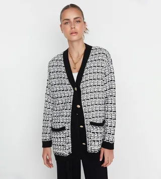 Tweed Double Pocket Knitted Cardigan