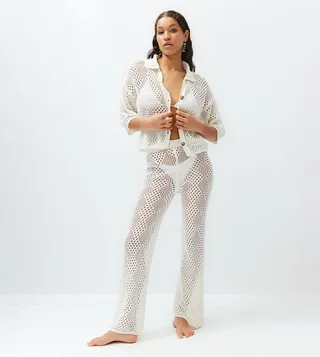 Openwork Short Sleeves Co-Ord Set
