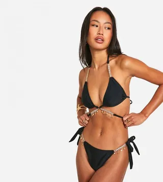Embellished Charm Trim Tie Side Bikini Bottom