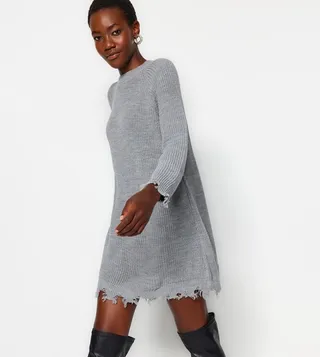 Ribbed Long Sleeves Sweater Mini Dress