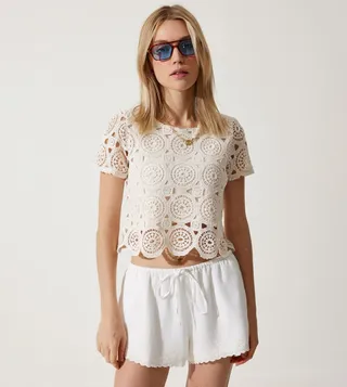 Lace Detail Linen Top
