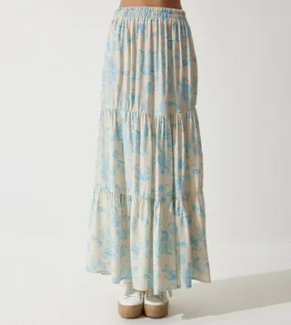 Floral Printed Elastic Waist Tiered Skirt