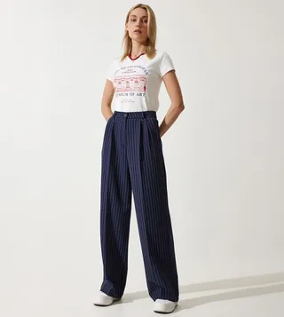 Striped Mid Rise Wide Leg Pants