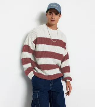 Striped Long Sleeves Oversized Sweater