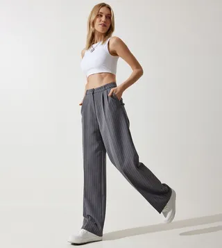 Striped Mid Rise Wide Leg Pants