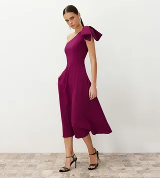 Solid Bow Detail Midi Dress