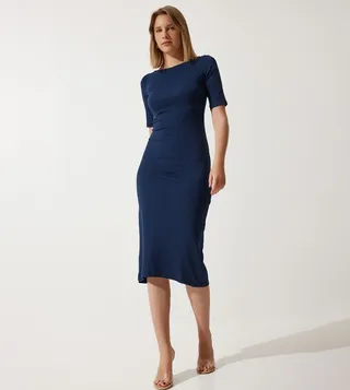 Solid Short Sleeves Bodycon Dress