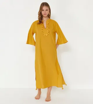 Tassel Detail 3/4 Sleeves Beach Kaftan Dress