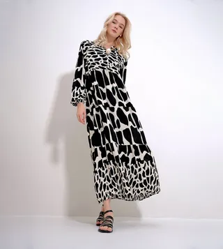 Patterned 3/4 Sleeves Maxi Dress