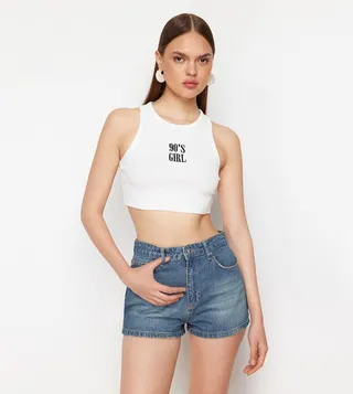 Faded High Waist Denim Shorts