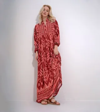 Printed Puff Sleeves Maxi Dress