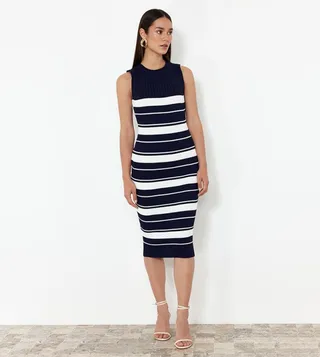 Striped Crew Neck Bodycon Dress
