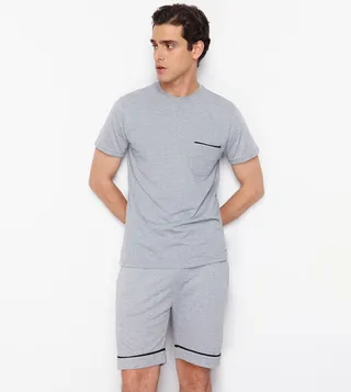 Contrast Trim Short Sleeves Pyjama Set