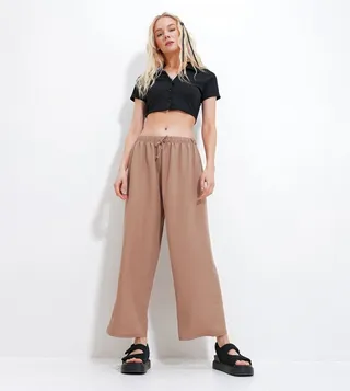 Drawstring Waist Wide Leg Trousers