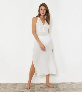 V-Neck Backless Beach Midi Dress