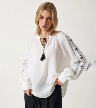 Embroidered Oversized Linen Top